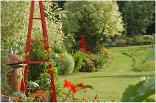 Photo of Garish Garden with Red Tuteur