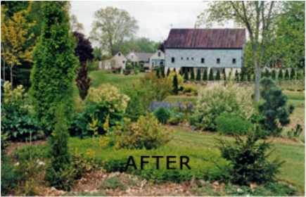 An after view of the barn with planting.