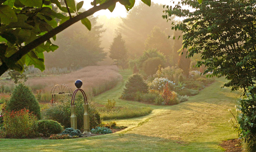 A favorite photo of a misty morning view of the garden.